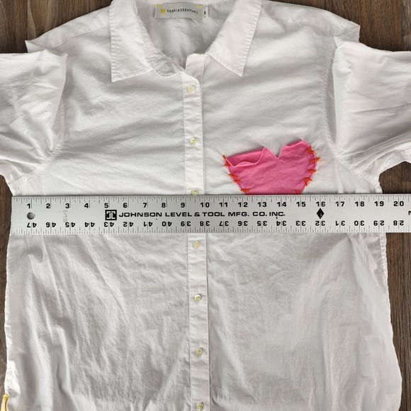 Kerri Rosenthal Small White Cotton Shirt with Pink Heart Applique Button Up Top - Picture 6 of 13